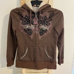 ✨Vintage y2k Harley Davidson womens zip Sz S hoodie sweatshirt Cross Rhinestone